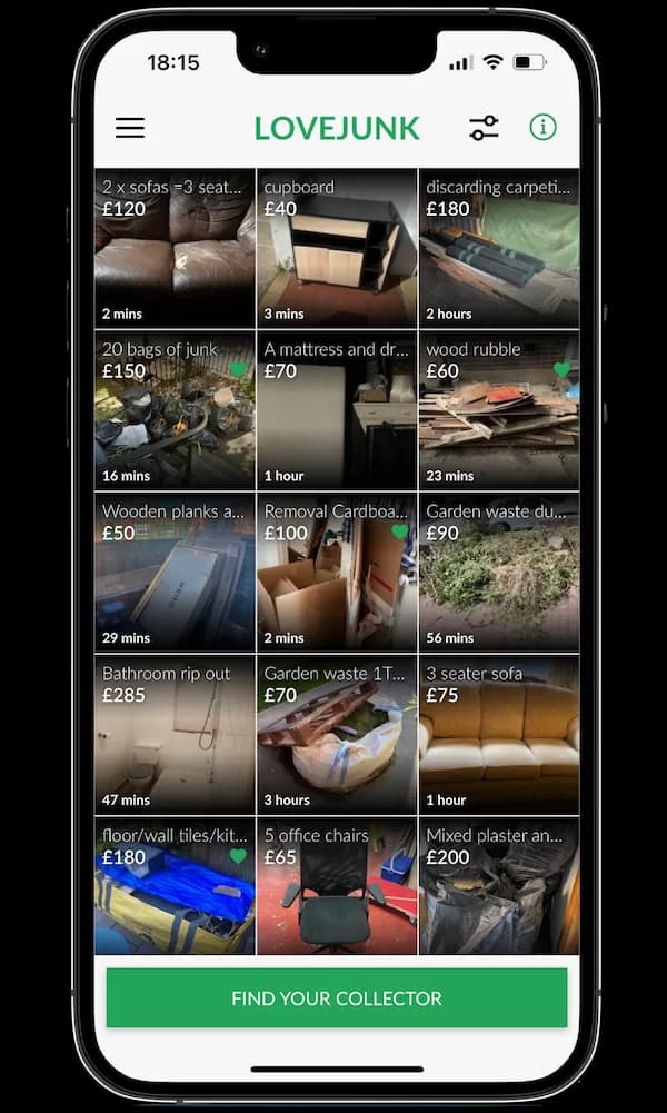 app gallery with bulky green and general waste for collection