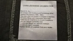 sofa fire safety label