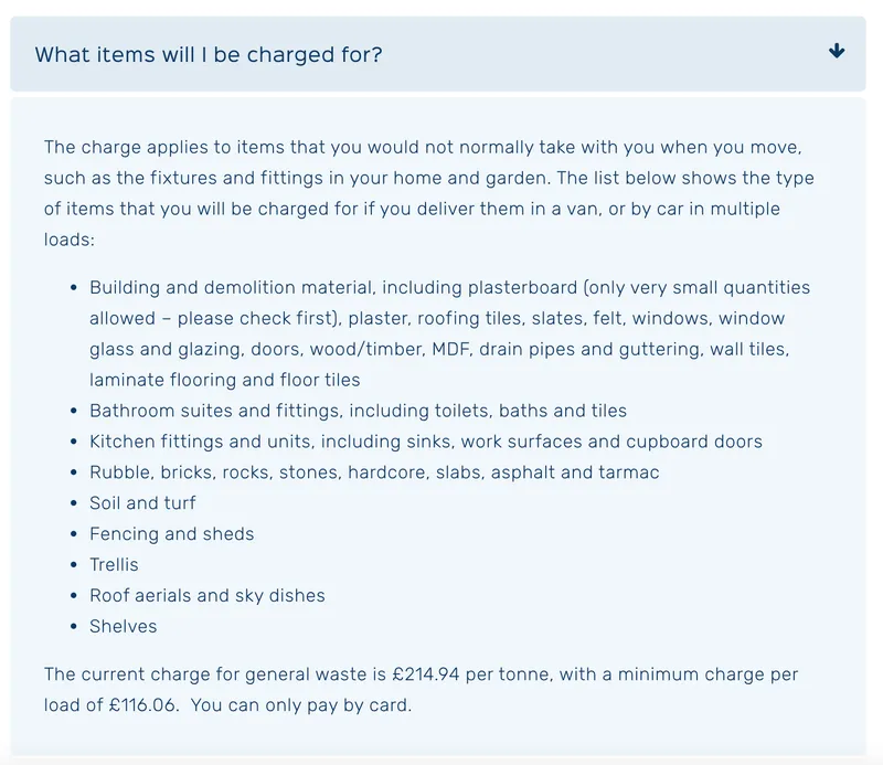 smugglers way hwrc charges for shed disposal