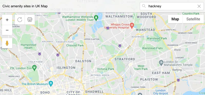 map of council tips in hackney