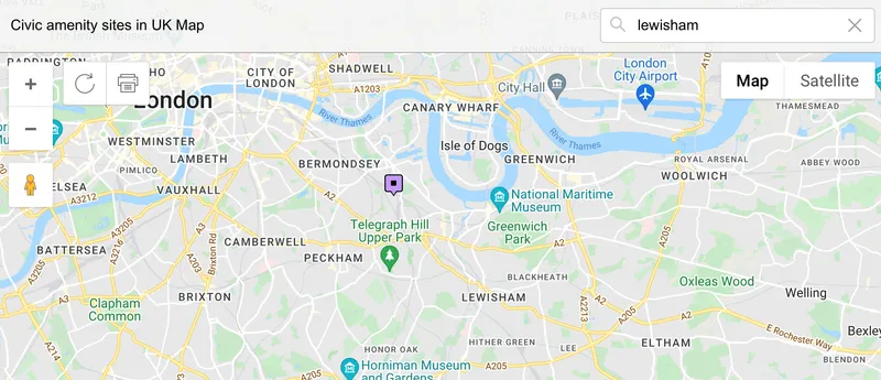 map of lewisham HWRC 