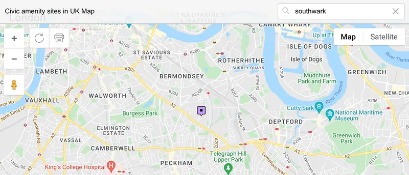 map of southwark tips
