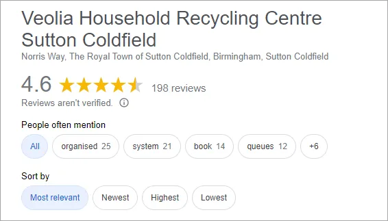 sutton coldfield recycling centre tip reviews from Google